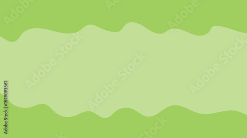 Vector illustration of a green meadow landscape with abstract clouds and a blue sky over hills and trees, creating a serene nature background for a summer sunrise view