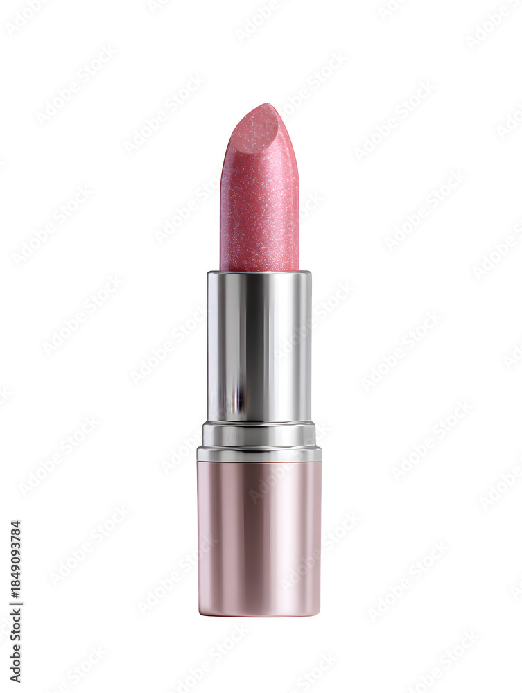 Obraz premium Pink glitter lipstick in rose gold tube for makeup