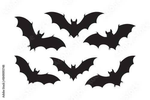 Vector bat Silhouette Set Collections Bat Shadow Bundle . Horror Halloween Flying Bats
