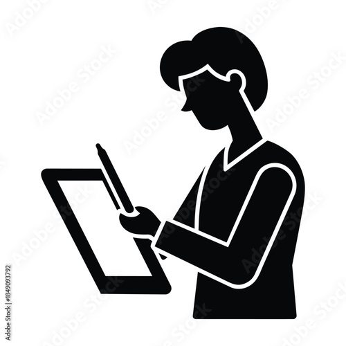 Graphic Designer Drawing On Digital Tablet Vector Icon