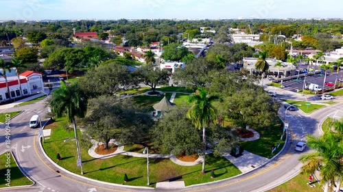 Miami Springs Circle Park circa 2025 aerial stock video