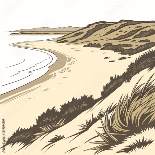 Coastal lowland with soft sand textures and dunes beach