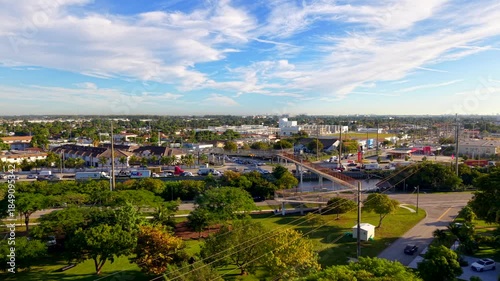 Aerial flight from Miami Springs to HIaleah Florida over Miami River 2025