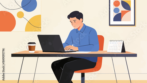 Man working on laptop at desk