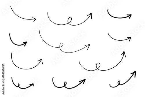 手書きのくるくる矢印セット 右向き 上向き 上昇