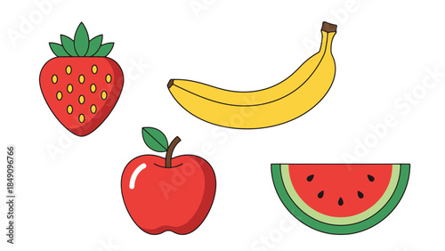 Fresh Fruit Collection Featuring Strawberry Banana Apple and Watermelon
