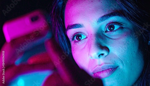 Digital glow on a calm female face