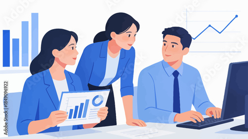 Business team analyzing data in office