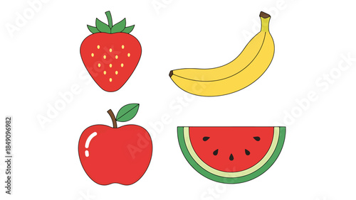 Fresh Fruits Selection with Strawberry Banana Apple and Watermelon for Healthy Diet and Nutrition