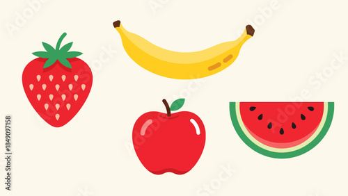 Fresh Fruit Collection Featuring Strawberry Banana Apple and Watermelon