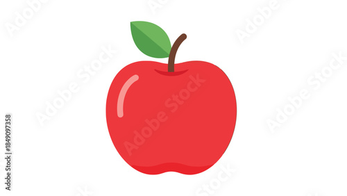 Fresh Red Apple with Green Leaf Isolated on White Background