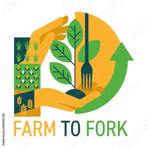 Farm-to-fork - slogan for locally grown food, flat geaometric design