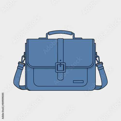 Blue Briefcase with Shoulder Strap Illustration.