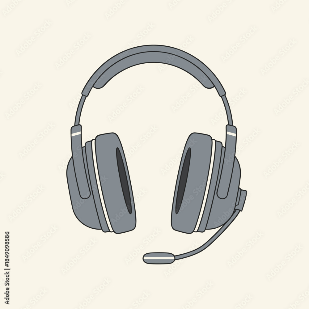 Fototapeta premium Grey Headphones with Microphone Illustration.