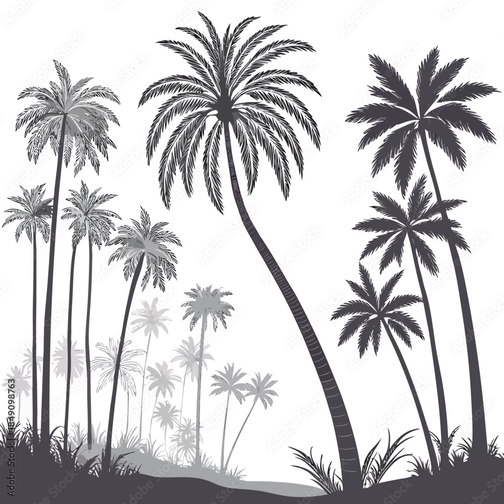 Fototapeta premium Tropical Landscape with Palm Trees Silhouettes 