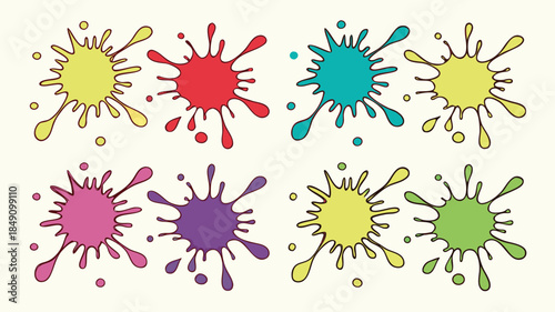 Colorful paint splatters in various shades for design projects