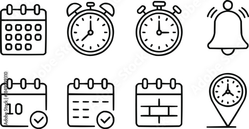 Construction and Transport Truck Outline Icon Set Dump, Cement and Flatbed Trucks