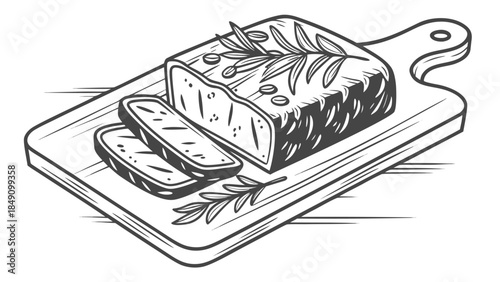 Sliced Bread Loaf on Cutting Board with Rosemary Garnish  Baking Concept