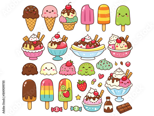 Colorful cartoon ice cream and dessert illustrations