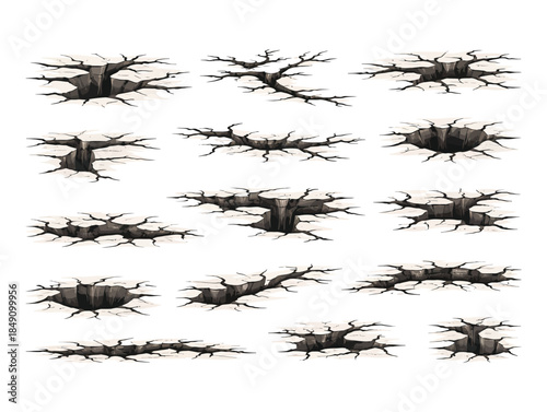 Cracked earth textures with tree roots breaking through ground