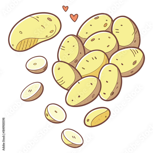 Illustration of potatoes in various shapes and sizes 