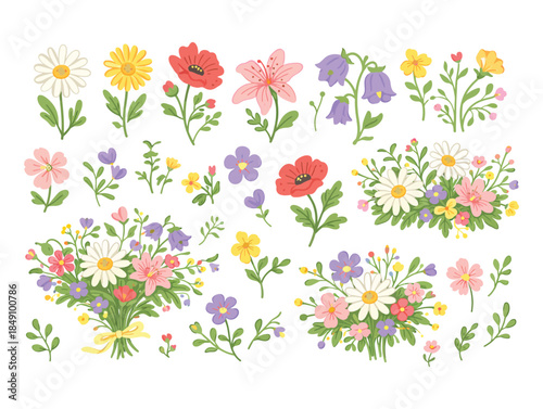 Vibrant floral illustrations for spring and summer designs