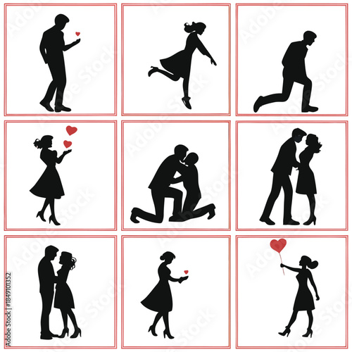 Romantic Couple Silhouettes in Love Scenarios for Valentines Day Celebrations