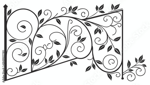 Intricate Wrought Iron Gate Design with Swirls and Leaves Decoration