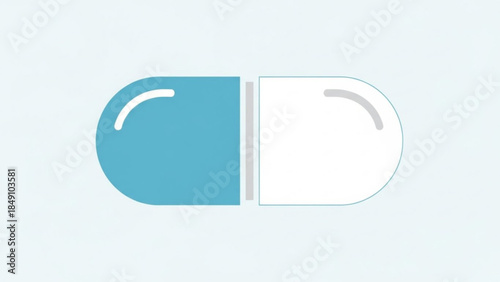Medication Capsule: A modern illustration of a half blue and half white capsule, symbolizing the world of medicine and healthcare.