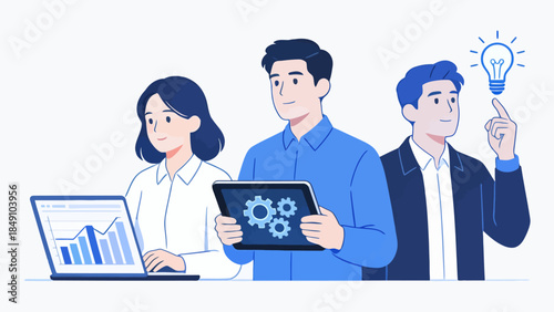 Three people working with technology