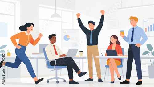 Office workers celebrating success