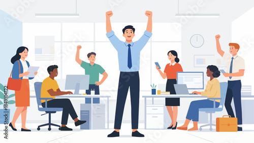 office workers celebrating success