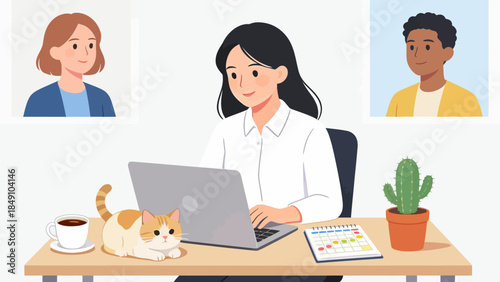 Person working at desk with cat