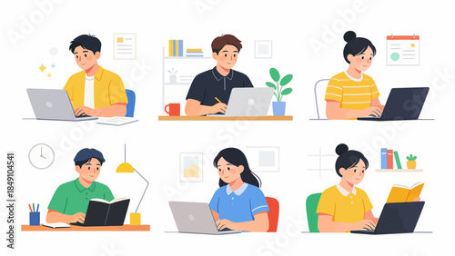 People working and studying at desks