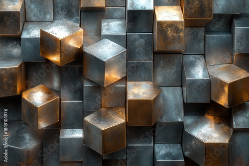 Large metal sculpture with many cubes.