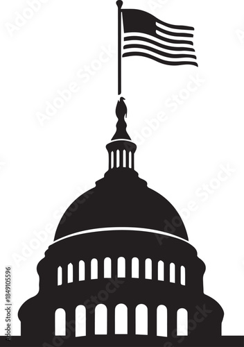 Silhouette of the united states capitol building with american flag