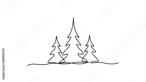 Minimalist One Line Christmas Trees Continuous Line Art Winter Illustration
