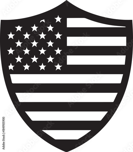 American flag shield emblem in black and white