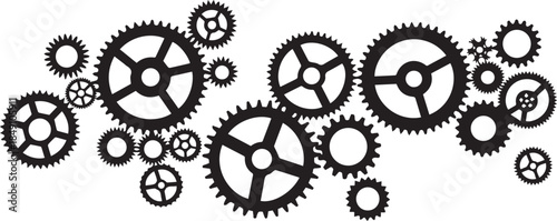 Intricate interlocking gears arrangement graphic element for industrial and mechanical design concepts