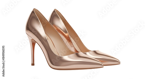 Pair of rose gold high heeled shoes isolated on transparent background