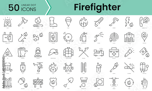 Set of firefighter icons. Line art style icons bundle. vector illustration