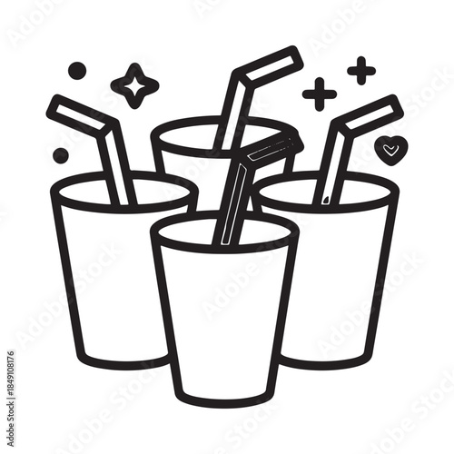 A collection of refreshing drinks with straws and playful decorative elements