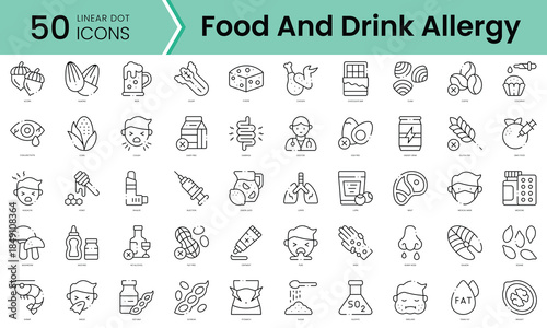 Set of food and drink allergy icons. Line art style icons bundle. vector illustration