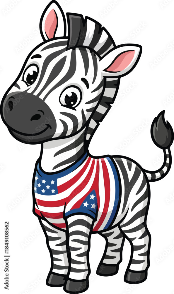 Obraz premium cartoon zebra with american flag pattern on body standing alone