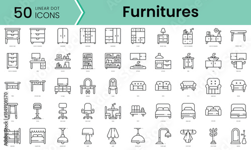 Set of furnitures icons. Line art style icons bundle. vector illustration