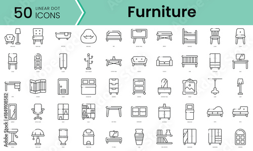 Set of furniture icons. Line art style icons bundle. vector illustration