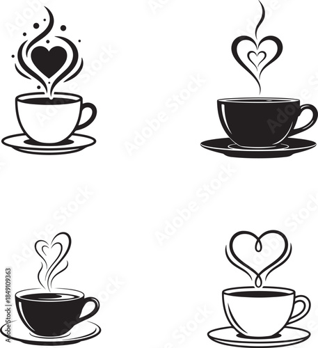 A charming collection of coffee cups featuring heartwarming steam designs, perfect for a cozy feeling