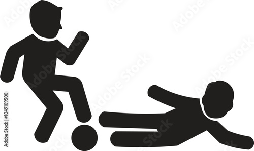 Soccer Player Tackling Opponent, Dynamic Football Play Representation, Aggressive Defensive Move in Action, Athletic Football Icon in Motion