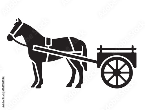 Horse cart icon in silhouette white background.