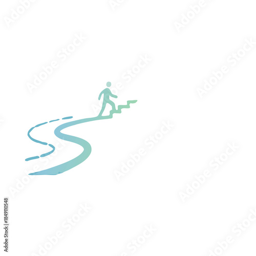 Minimalist gradient logo of person walking up stylized path and steps, teal blue figure on winding road symbolizing rehabilitation journey and progress on white background